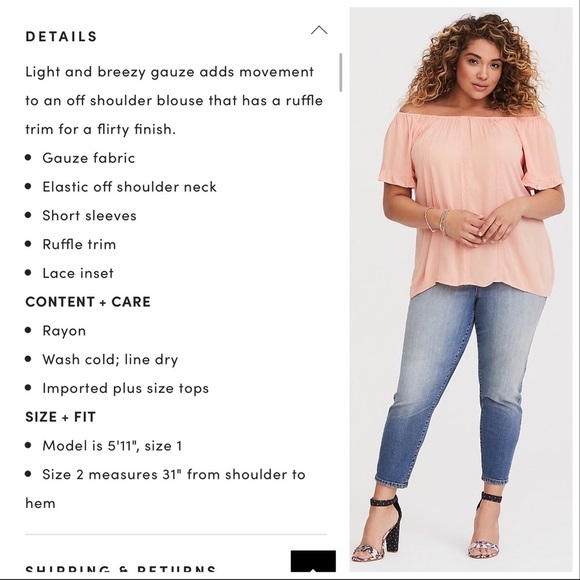 Torrid Peach Crochet Lace Peasant Blouse, 0X. - Picture 5 of 8